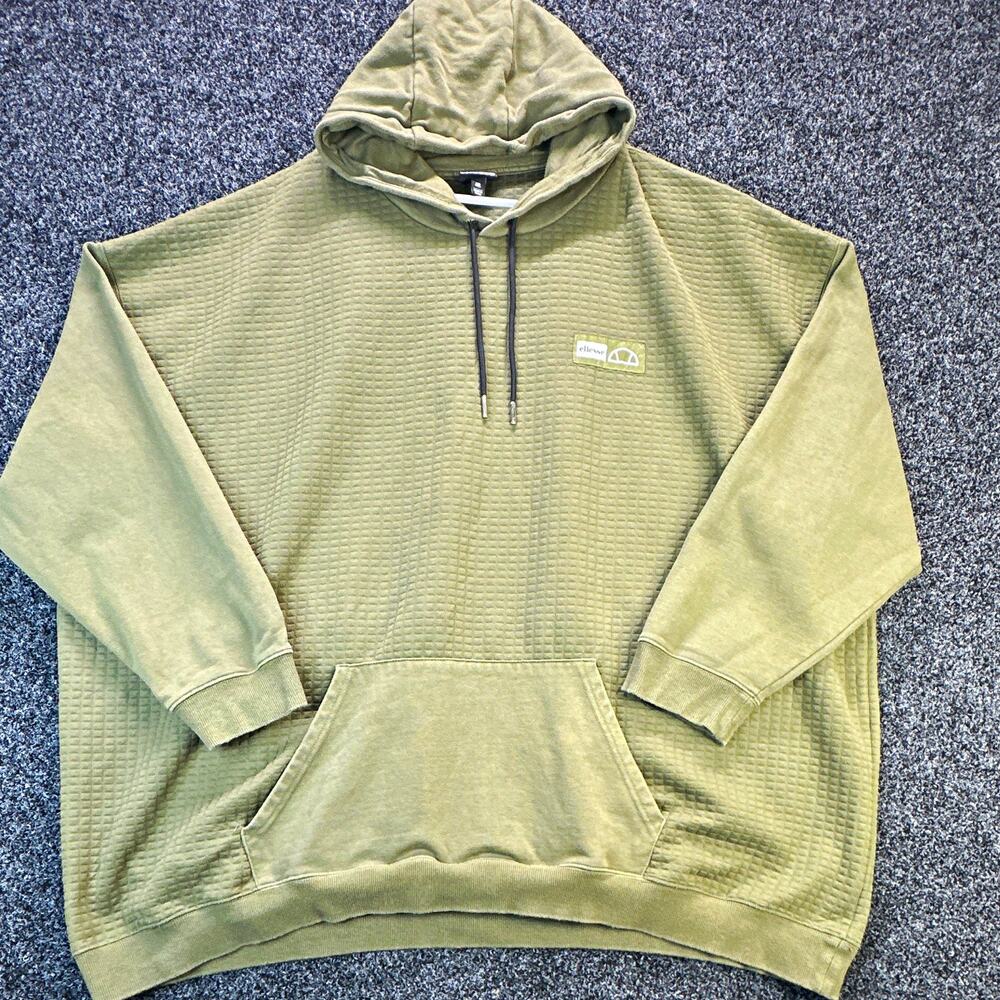 Ellesse Mens 4XL Hoodie Olive Green Waffle Knit Textured Pullover Logo Pocket